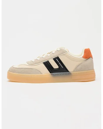 Pantofi sport low-cut cu garnituri din piele intoarsa, Alb fildes/Negru/Maro taupe deschis/Maro camel