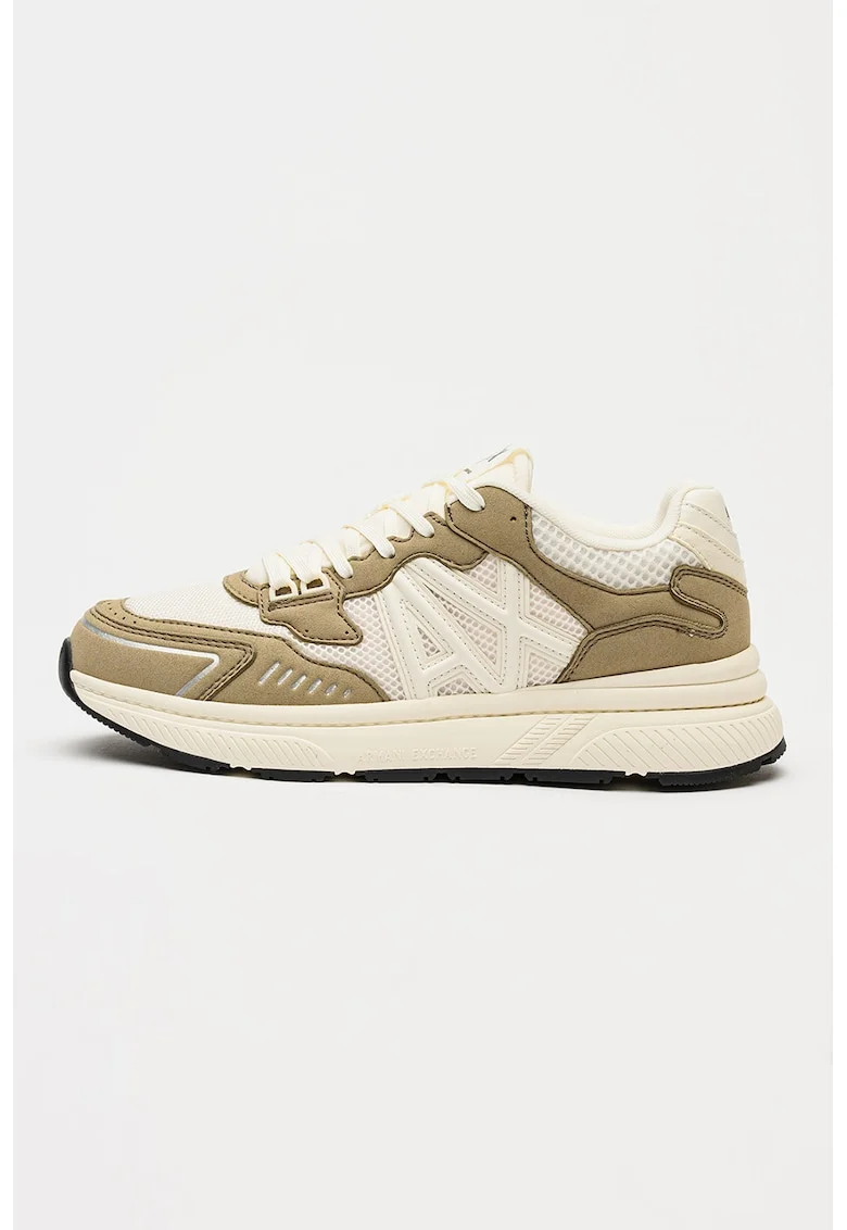 Pantofi sport cu insertii din plas, Verde sparanghel/Alb murdar