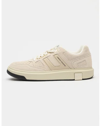Pantofi sport din piele si piele ecologica, Maro camel/Alb murdar
