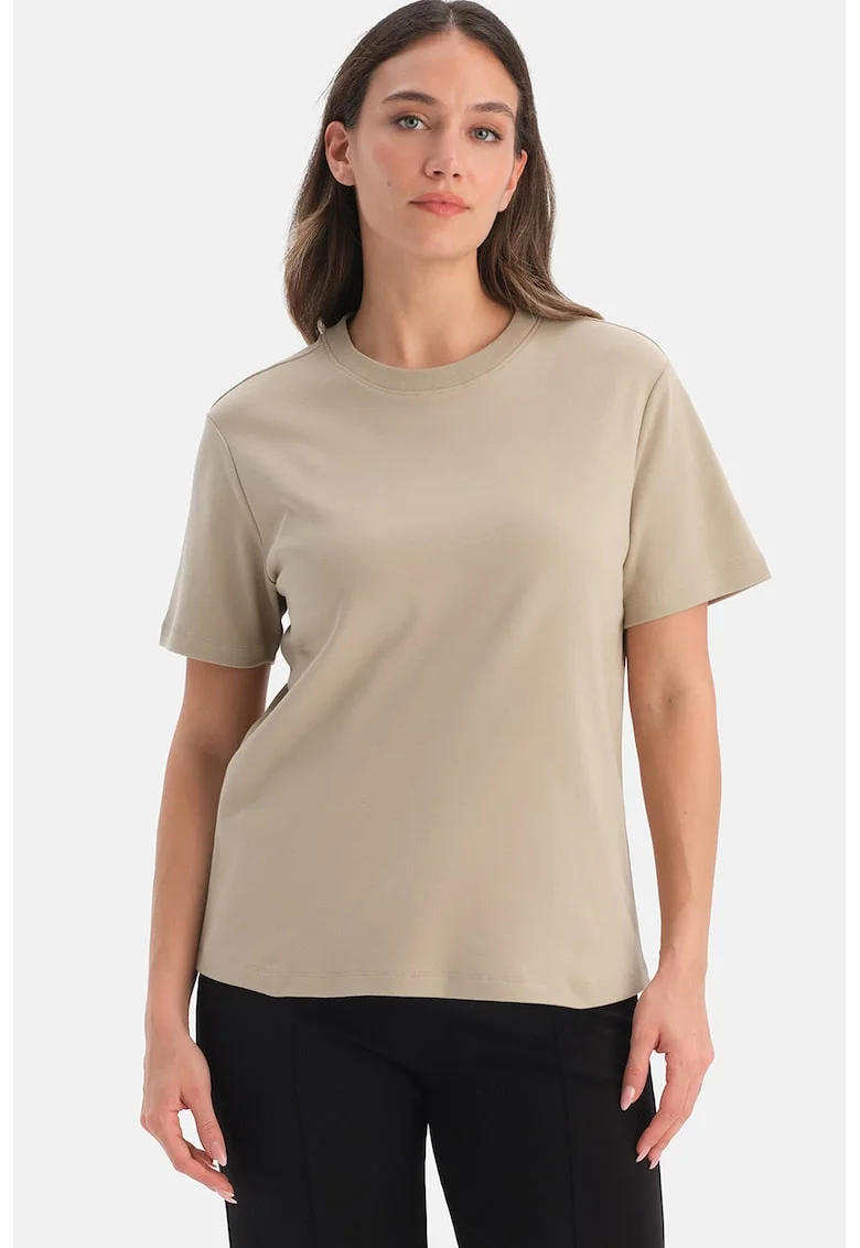 Tricou din bumbac cu model uni, Bej deschis