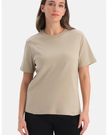 Tricou din bumbac cu model uni, Bej deschis