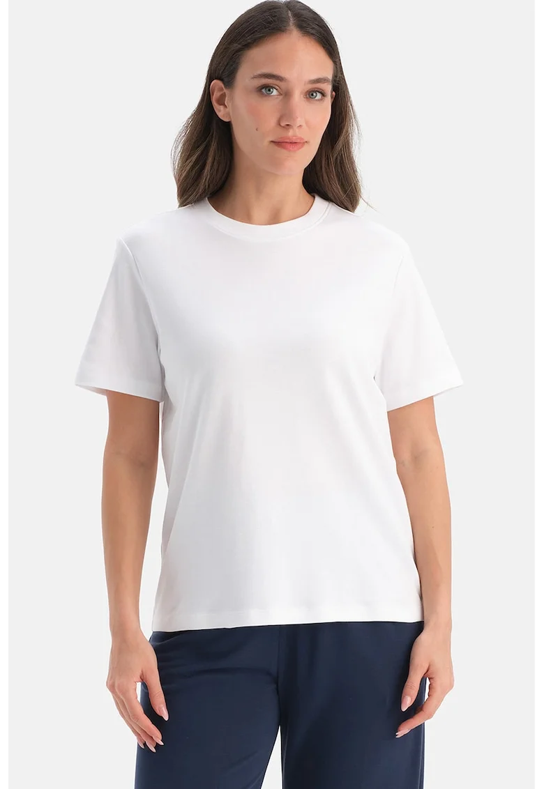 Tricou din bumbac cu model uni, Alb optic