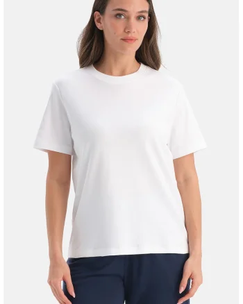 Tricou din bumbac cu model uni, Alb optic