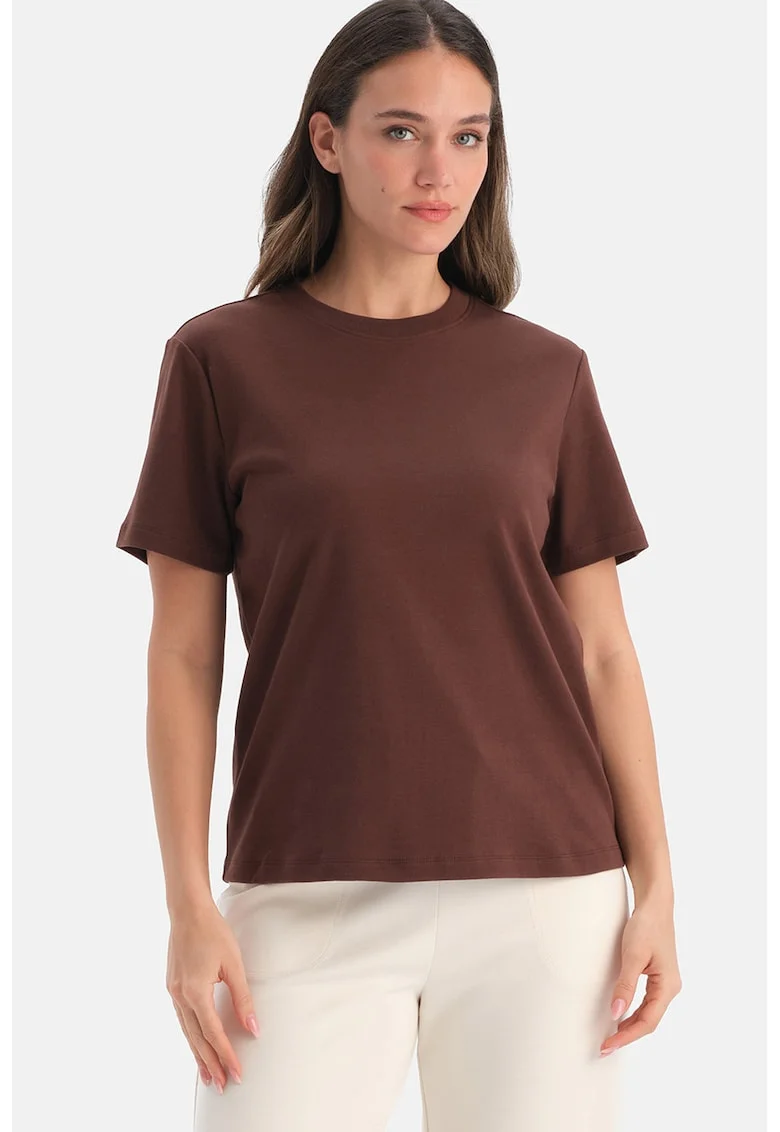 Tricou din bumbac cu model uni, Maro inchis