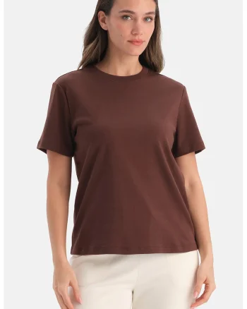 Tricou din bumbac cu model uni, Maro inchis