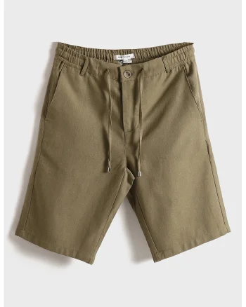 Pantaloni scurti din amestec de in cu talie ajustabila, Kaki/Kaki inchis