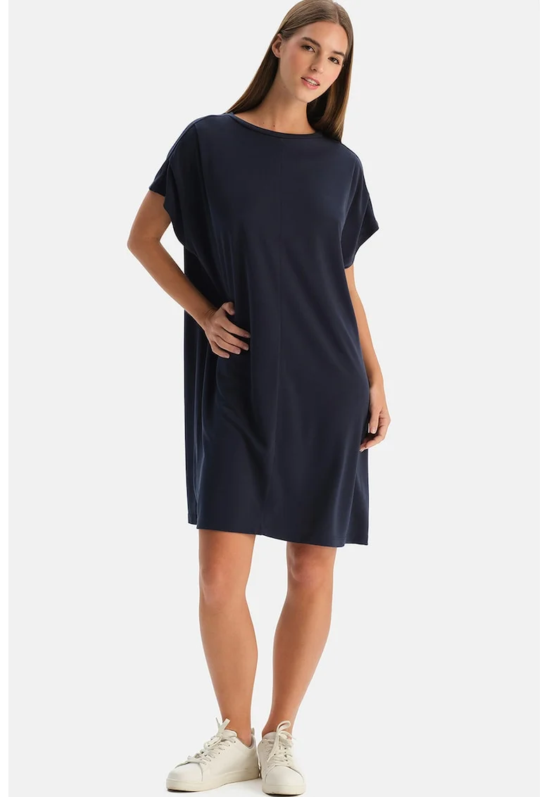Rochie cu croiala dreapta si model uni, Bleumarin