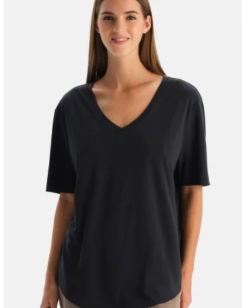 Tricou lejer din amestec de modal cu decolteu in V, Negru