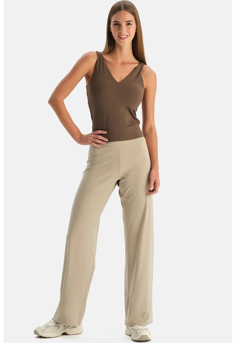 Pantaloni cu croiala ampla si talie inalta, Maro taupe deschis