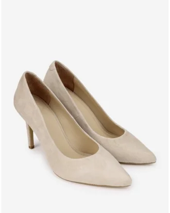 Pantofi dama  din piele intoarsa bej cu toc subtire