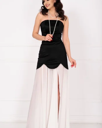 Rochie eleganta neagra Hope cu fusta detasabila din voal si perle