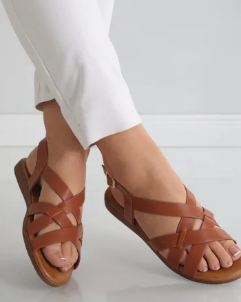 Sandale dama fara toc Camel din Piele Ecologica Amidia