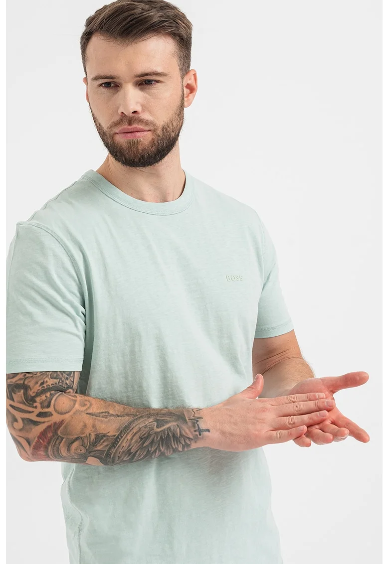 Tricou slim fit din bumbac Tegood, Verde pal