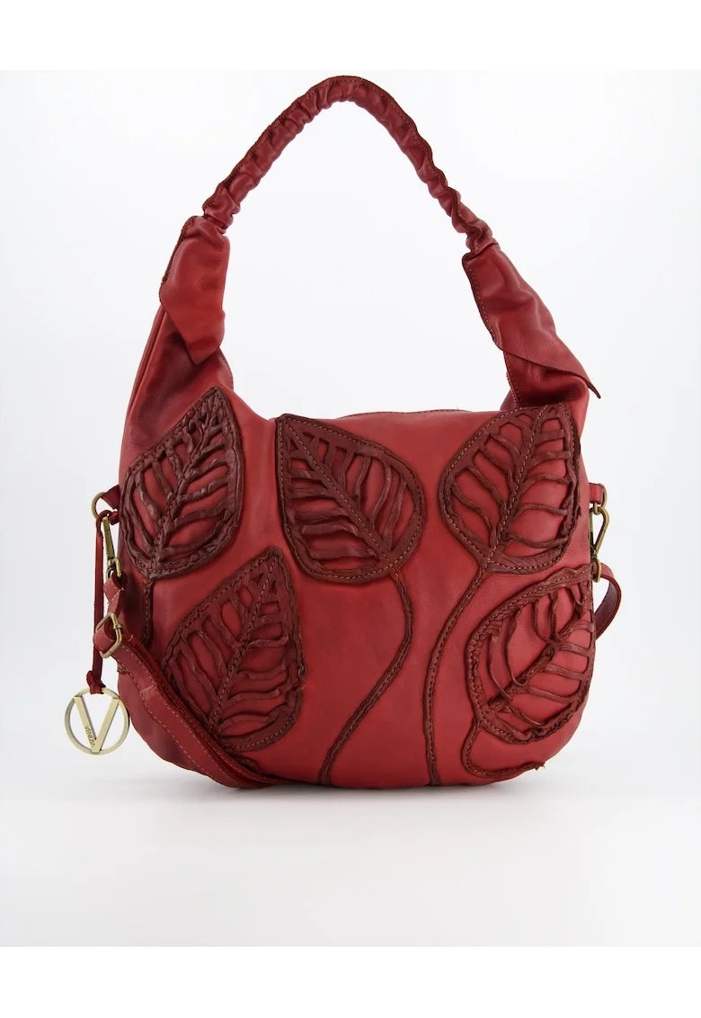 Geanta shopper din piele naturala  bordo, 33x40x6cm, cu 3 buzunare interioare, curea detasabila max 114cm