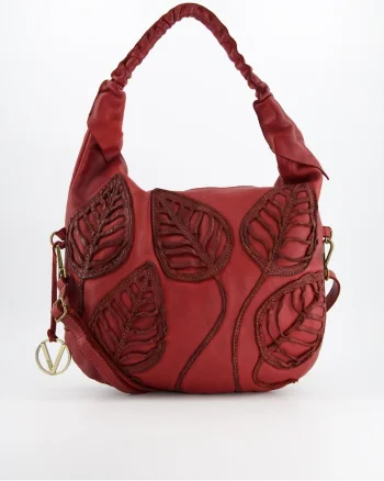 Geanta shopper din piele naturala  bordo, 33x40x6cm, cu 3 buzunare interioare, curea detasabila max 114cm