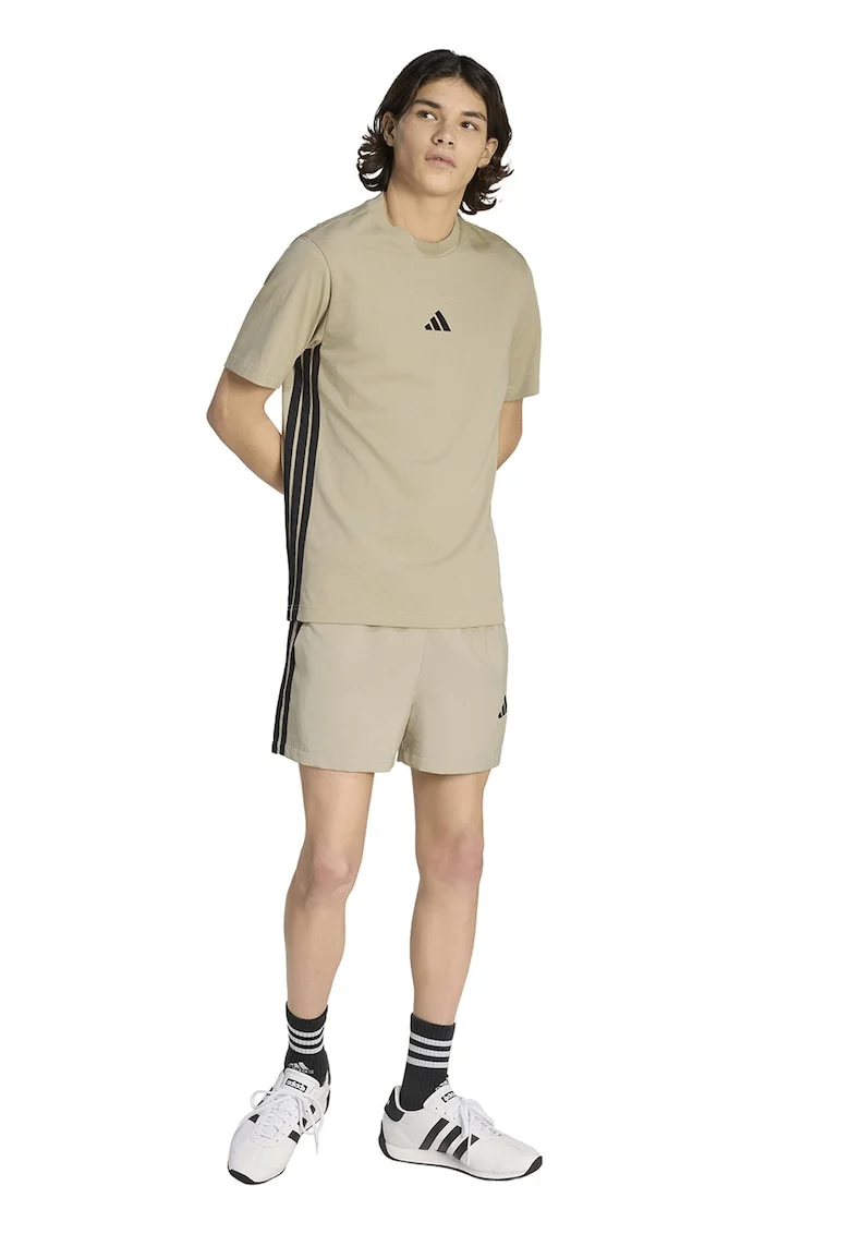 Tricou din bumbac cu decolteu la baza gatului si logo, Negru/Bej