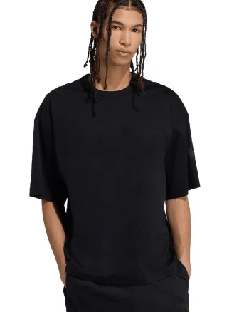 Tricou cu decolteu rotund si logo, Negru