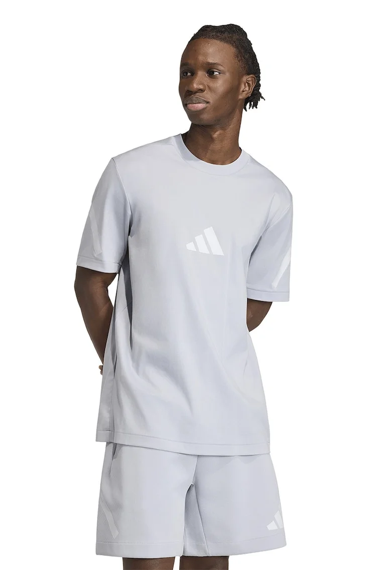 Tricou de bumbac cu model monograma Z.N.E, Gri cenusiu