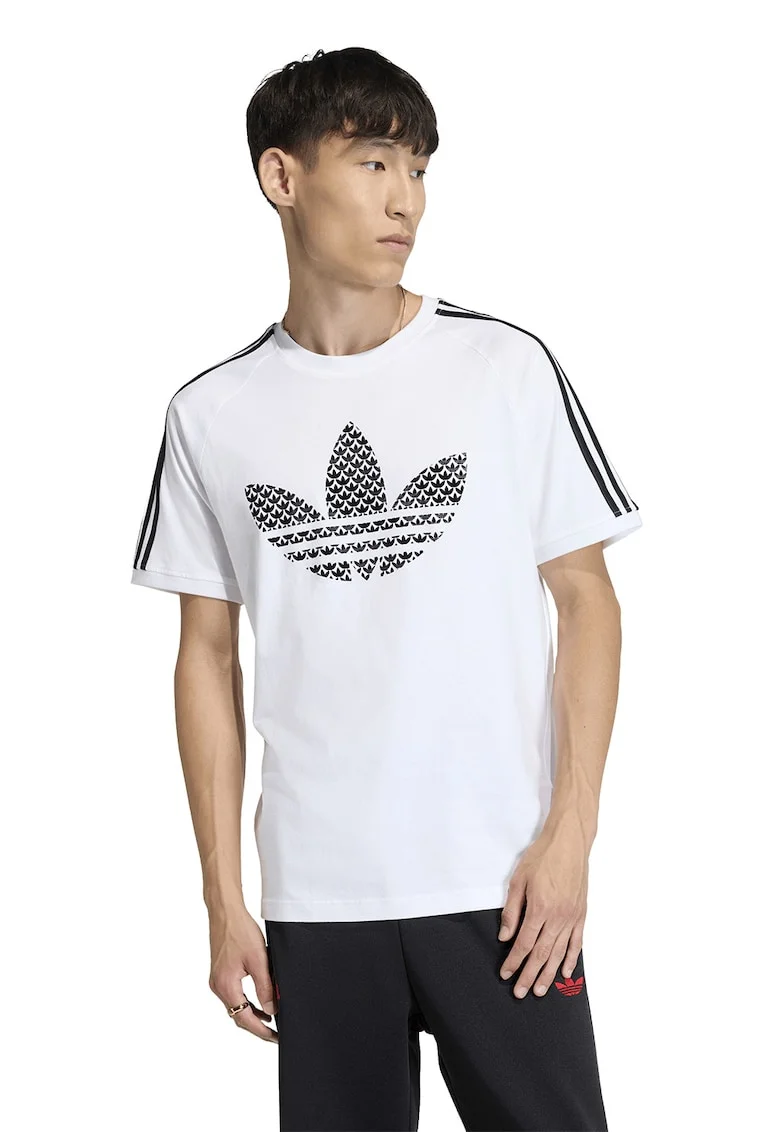Tricou cu benzi contrastante pe maneci, Alb/Negru