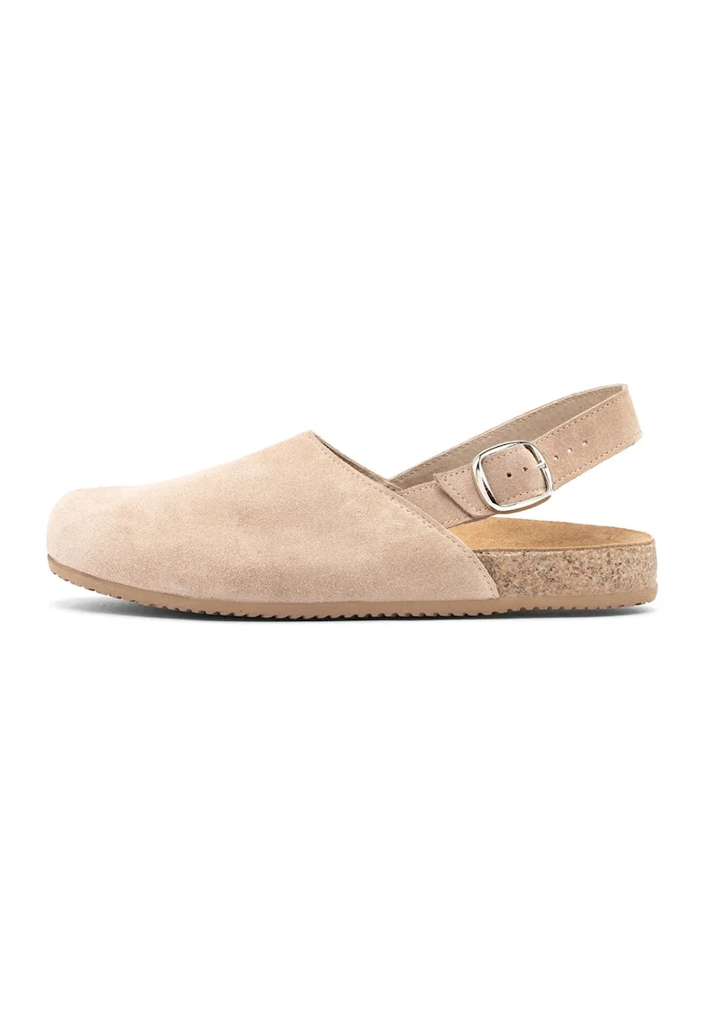 Saboti slingback de piele intoarsa, Bej