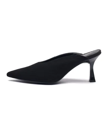 Saboti de piele intoarsa cu toc clasic, Negru,