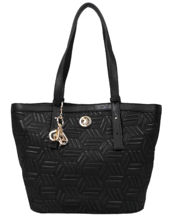 Geanta shopper cu model in relief, Negru