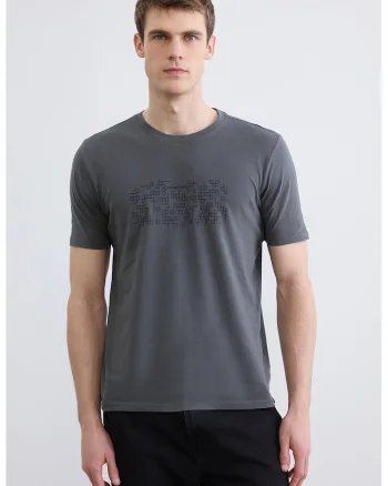 Tricou din bumbac cu model abstract, Gri inchis