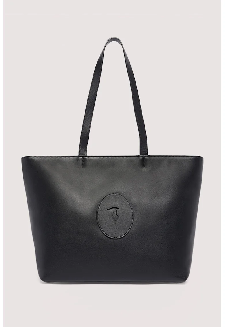 Geanta tote din piele cu aplicatie logo Society, Negru