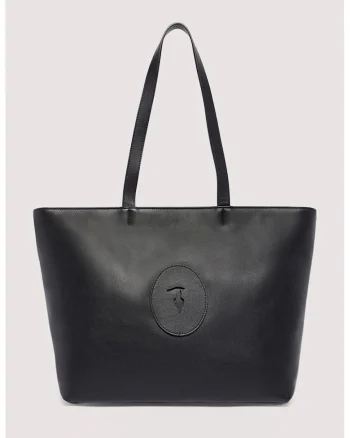 Geanta tote din piele cu aplicatie logo Society, Negru