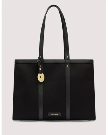 Geanta tote din material textil cu garnituri din piele Elba, Negru carbon/Negru stins