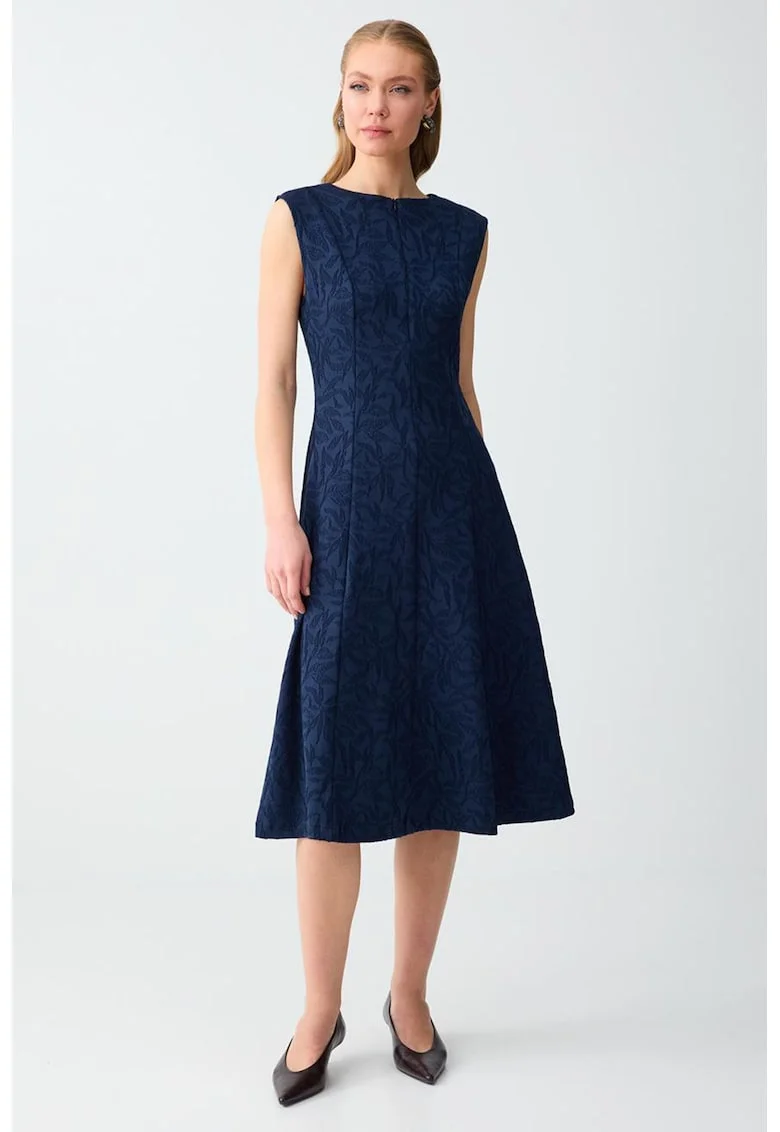 Rochie midi din material jacquard, Bleumarin