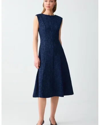 Rochie midi din material jacquard, Bleumarin