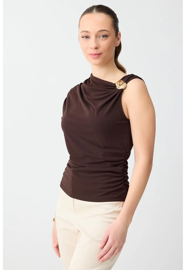 Bluza drapata cu detaliu metalic, Maro inchis