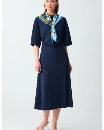 Rochie midi cu croiala pe bie, Bleumarin