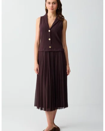 Rochie cu pliuri si aspect 2in1, Maro cognac