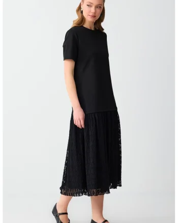 Rochie midi cu insertie din dantela, Negru