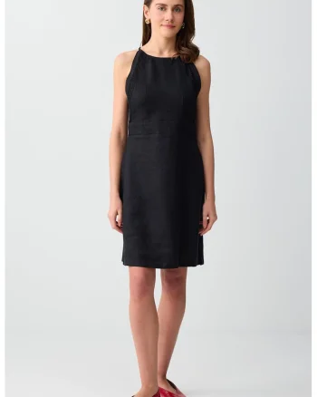 Rochie de in, fara maneci, Negru