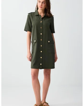 Rochie-camasa din amestec de lyocell, Kaki inchis