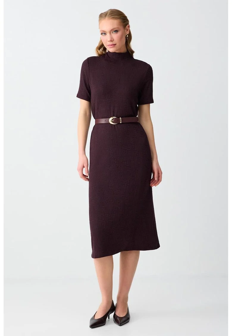 Rochie midi cu croiala dreapta, Maro inchis