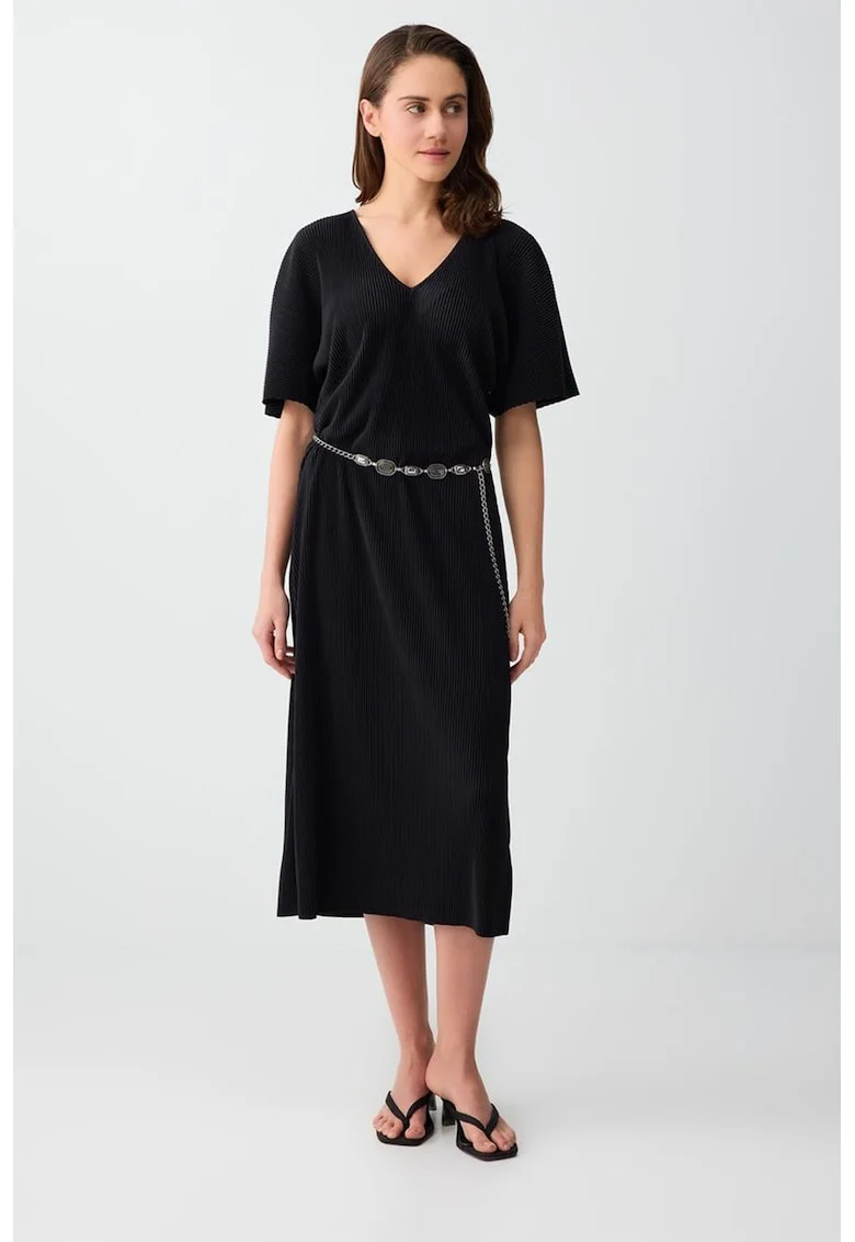 Rochie midi cu decolteu in V, Negru