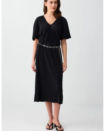 Rochie midi cu decolteu in V, Negru