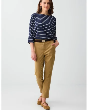 Pantaloni crop din amestec de lyocell cu talie medie, Maro camel