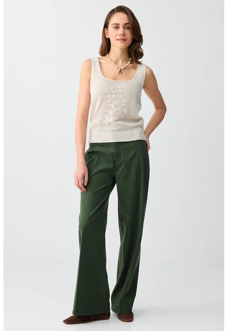 Pantaloni din amestec de lyocell cu croiala ampla, Verde inchis