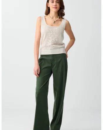 Pantaloni din amestec de lyocell cu croiala ampla, Verde inchis