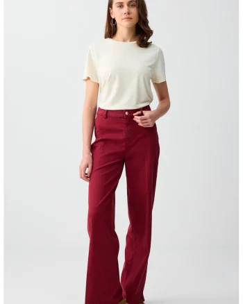 Pantaloni din amestec de lyocell cu croiala ampla, Visiniu