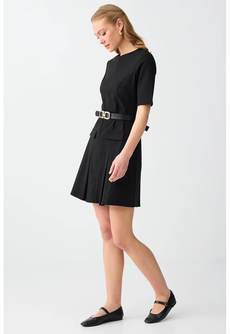Rochie slim fit cu model plisat, Negru