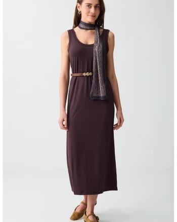 Rochie midi cu croiala lejera, Maro cognac