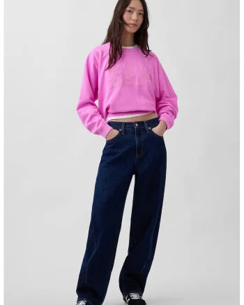 Bluza de trening din amestec de bumbac cu logo brodat, Fucsia