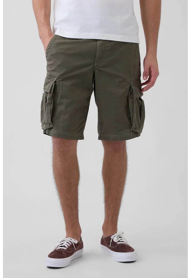 Pantaloni scurti cargo cu talie medie, Gri inchis