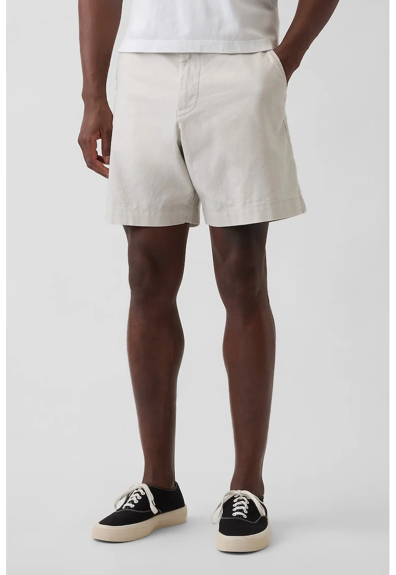 Pantaloni scurti din amestec de in cu buzunare, Alb murdar,